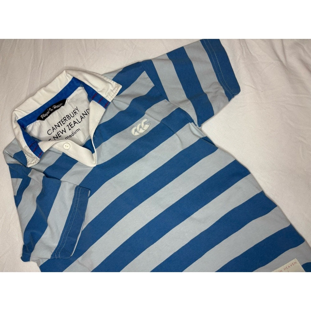 Canterbury Of New Zealand Played in Heaven Rugby Polo Shirt Medium Blue Stripe
